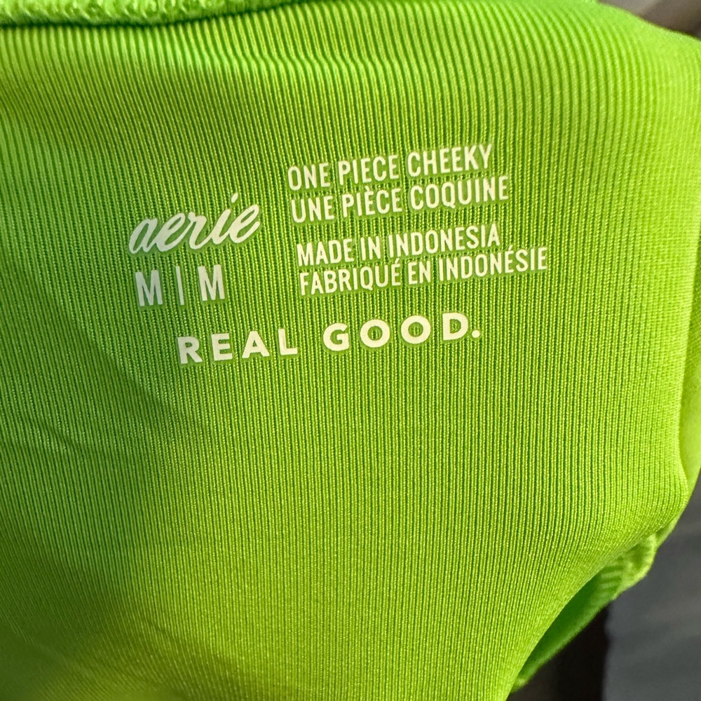 Aerie Lime Green Shine Rib Voop Cheeky‎ One Piece Swimsuit Sz Medium SPF 50 - Picture 8 of 8
